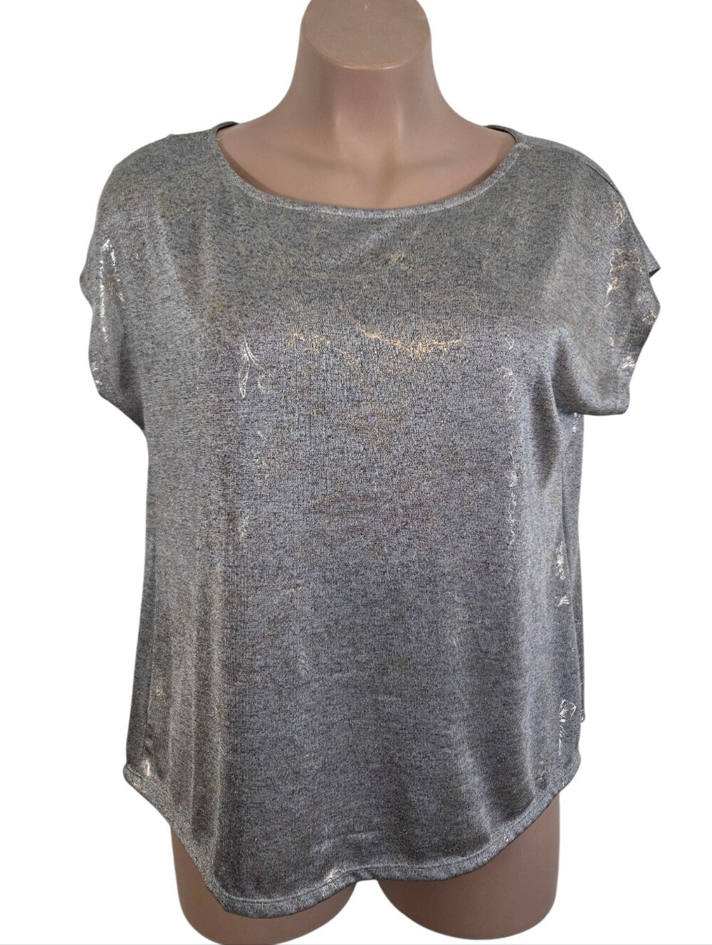 Park & Main Women Grey Boat Neck Short Sleeve Metallic Top Size 2x ~ Pre-Owned